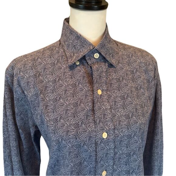 Ledbury Geometric Blue Button-Up Shirt | EUC | Sz. 15.5, M - Picture 2 of 7
